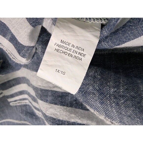 Lucky Brand Women's Blouse 1X Plus White  Blue Button Up Pockets Long Sleeve 103 - Picture 5 of 9